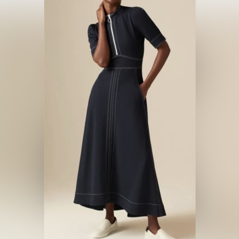 ME+EM British Navy Blue ponte zip shirt maxi dress  US 10 UK 14 EU42